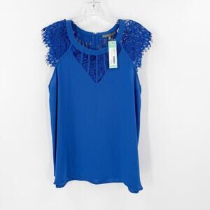 NWT Brixon Ivy Women's Sleeveless Lace Blouse Size Medium Blue Keyhole Back